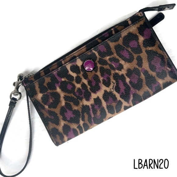 Coach Purple Leopard Ocelot Zippered Wallet - Picture 4 of 10